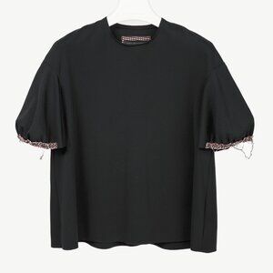 Marie Saint Pierre Black Neoprene Trimmed-Puff-Sleeve T-Shirt